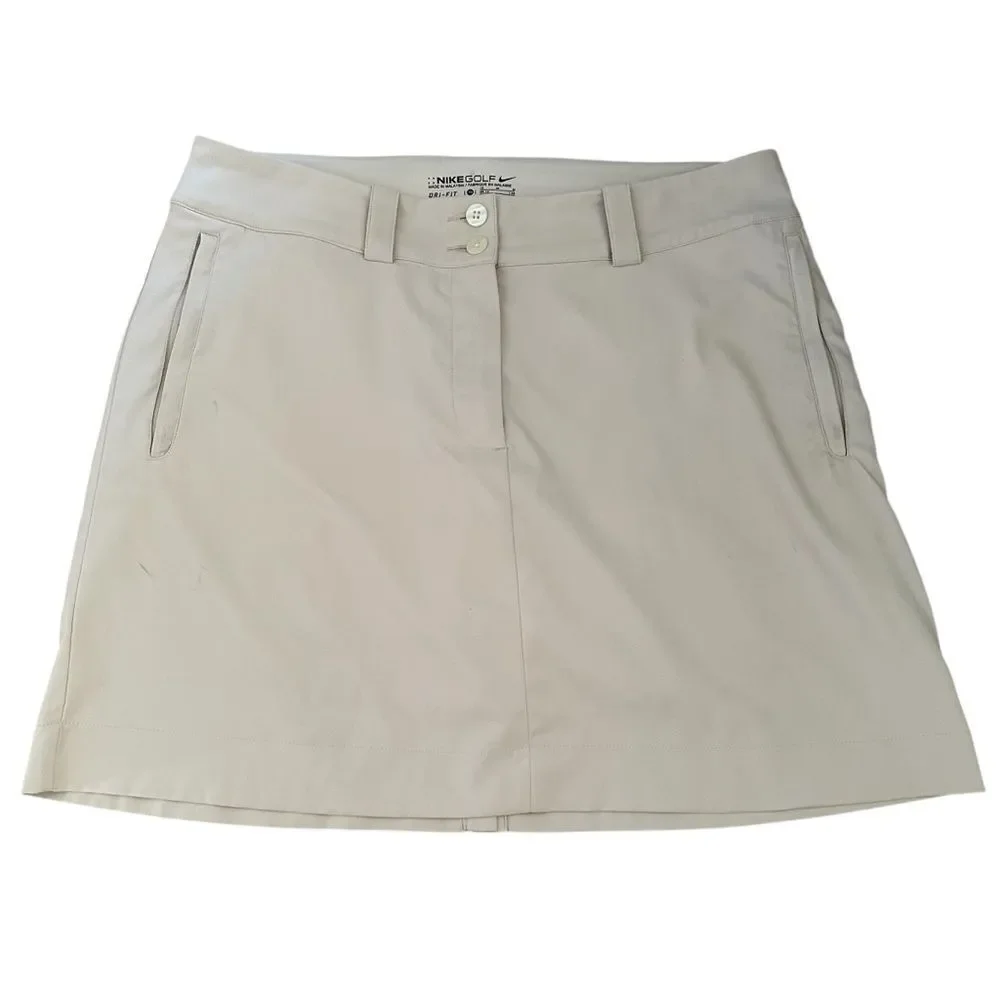 Nike Beige Golf Skort ~ 2 button zipped closure ~ side and back pockets ~ size M - Picture 1 of 12